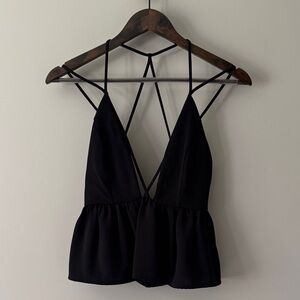 EUC SILENCE + NOISE STRAPPY PEPLUM LOWCUT AND CROPPED TANK BLACK SIZE SMALL